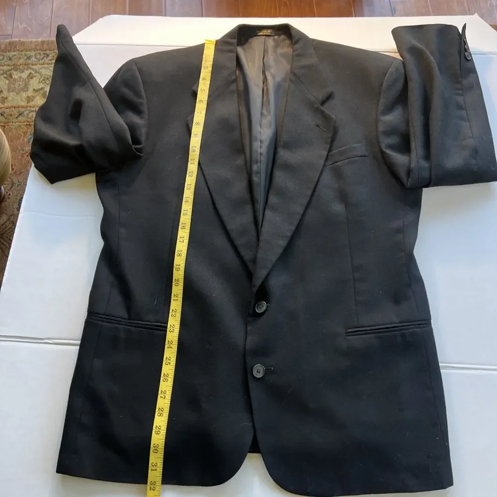 Alfani Mens Suit Jacket Blazer 44 R Black Solid Made In USA Vintage Macys